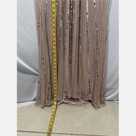 NWT $698 Mac Duggal [ 20 ] Sequined‎ V-Neck Cape Sleeve Column Gown Vintage Rose - Picture 13 of 16